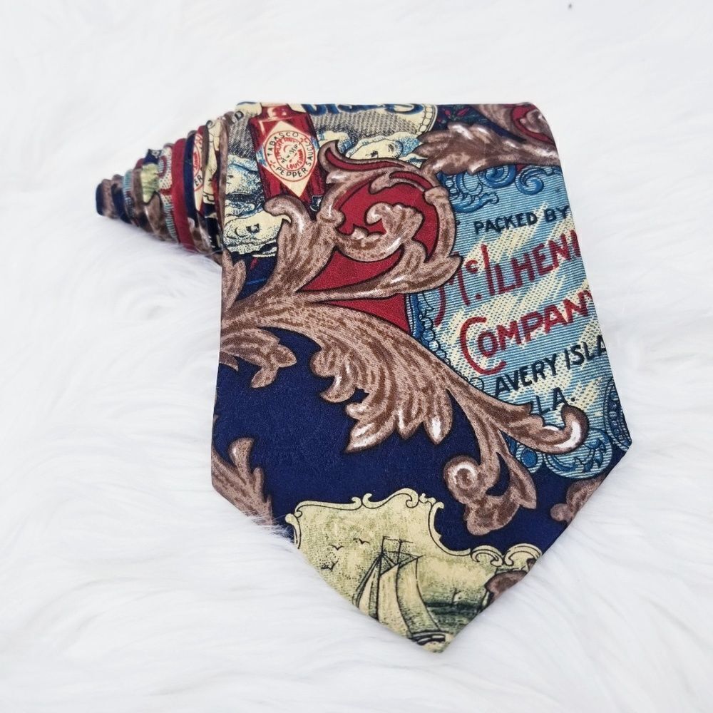 Tabasco Navy Blue & Red Oysters Shipping Neck Tie